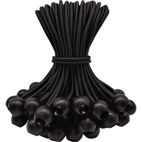 Élastiques tendeurs avec boule 15cm, lot de 50, noirs (1/5)