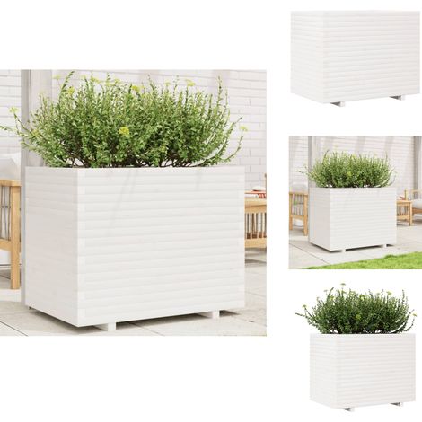 Jardinière blanc 90x60x72,5 cm bois de pin massif - Jardinieredécorative - Jardinière Extérieure - Pot De Fleurs En Bois - Bac À Fleurs - Jardinière Blanche (1/5)