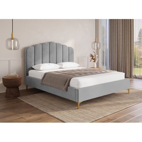 Deco In Paris – Lit double en velours gris 180x200 cm – Tête de lit rembourrée – Structure en bois – Hauteur 119 cm – Ambiance cosy chic (1/5)