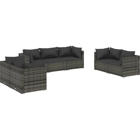 Mobili da giardino mobili da esterno Set di mobili da 7 pezzi con cuscini in resina intrecciata grigia 020017266
