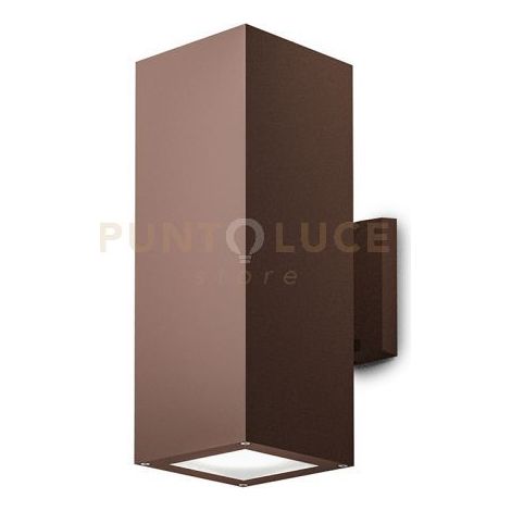 GES1018- APPLIQUE RETTANGOLARE IN ALLUMINIO COLORE RUGGINE 2 LUCI ATTCCO E27 IP65