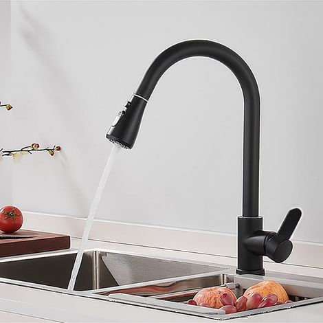 robinet de cuisine amovible, robinet de cuisine pivotant à 360°, mitigeur de cuisine en acier inoxydable à 3 modes, robinet haute pression pour évier de cuisine (chrome - grande tête)