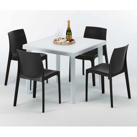 Mesa Cuadrada Blanca 90x90 cm y 4 Sillas De Colores Rome Love - Negro