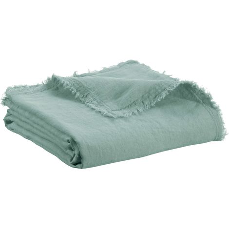 VIVARAISE - Plaid Nomade Zeff en Lin/Coton - 130 x 180 cm - Vert de gris (1/3)