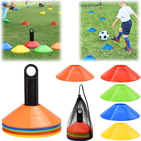 Cônes de marquage lot de 25 - plots d'entraînement 20 x 5 cm avec sac, 5 couleurs (1/5)