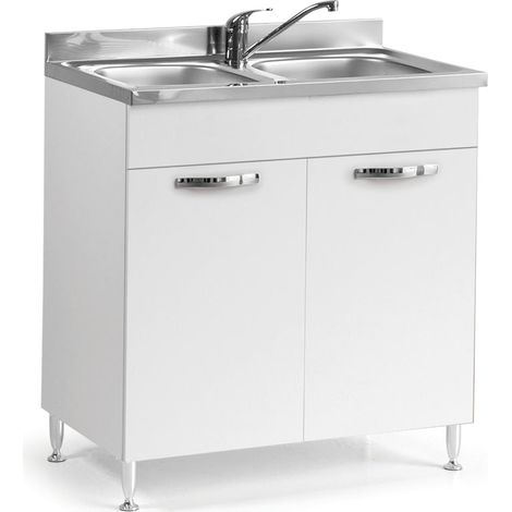 Sottolavello 80x50x85 H cm con due ante bianco frassinato lavello incluso
