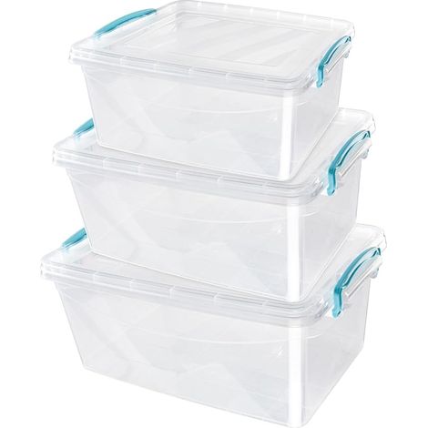 JVL Plastic Clip Lidded Food Storage Box, Stackable & Nestable, Set of 3, 5L, 8.5L, 13.5L (1/5)