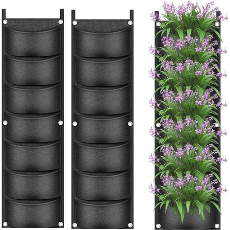 Stück Hängepflanzensäcke, 7 Taschen, Wandmontierte Pflanzsäcke für vertikale Blumentöpfe, Atmungsaktive Pflanzsäcke aus Vliesstoff für Garten, Hof und Heimdekoration (Schwarz)