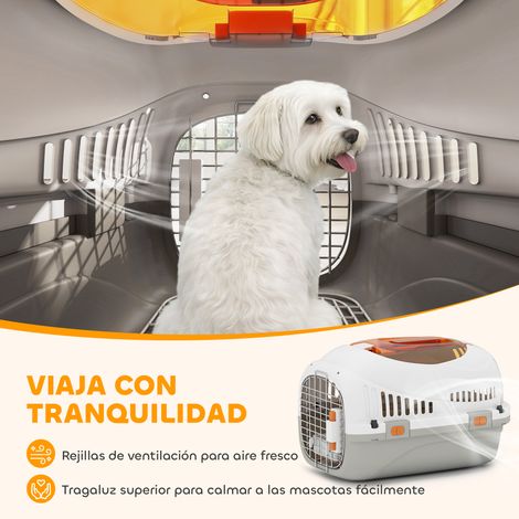 Cage de transport pour chats et petits chiens jusqu'à 4 kg avec puits de lumière et porte en acier gris clair (1/5)