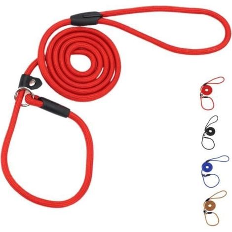 Laisse de Dressage pour Chien Slip Rope 1,3 m x 10 mm, Laisse en Corde Anti-Traction et réfléchissante. Aucun Collier (Rouge) (1/4)