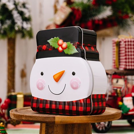 Boîte à crackers bonhomme en pain d'épice, boîte à bonbons Père Noël, boîte en fer-blanc bonhomme de neige de dessin animé (1/5)