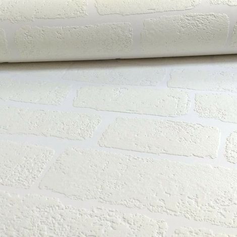Anaglypta Textured Brick White Paintable Vinyl Heavy Thick Wallpaper RD81 (1/4)