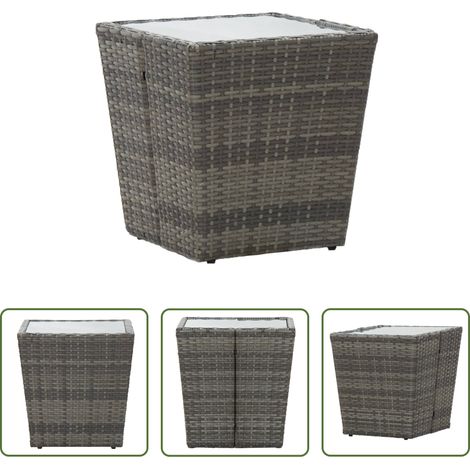 Terrassenbeistelltisch - Beistelltisch Grau 41,5x41,5x43 cm Poly Rattan und Hartglas (1/5)