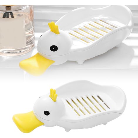 Porte-savon en forme de canard pour la maison, avec double évacuation, en forme de canard jaune, pour la salle de bain (1/5)
