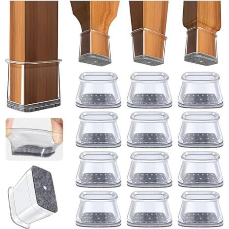 32 Pièces Protection Pied de Chaise, Rectangulaire Protège Pied de Chaise, Protections de Sol en Silicone Transparent pour Patin de Chaise avec Patins en Feutre (Largeur 19-25mm,Longueur 28-38mm (1/5)
