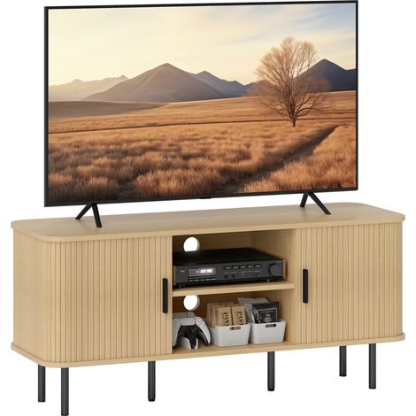 TV-Schrank für Fernseher bis zu 55 Zoll, TV-Möbel mit Ablagefächern und Schrank für das Wohnzimmer, Eichenoptik