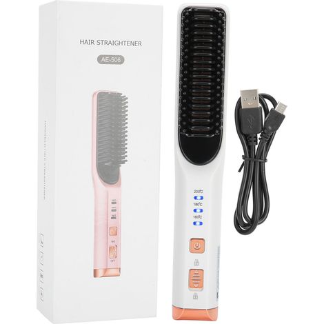 Fer à lisser, peigne et boucleur 3‑en‑1 avec batterie portable USB pour coiffure - Blanc (1/5)