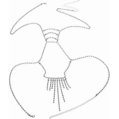 Collier SCSYV argenté à superposer, orné de cristaux, sexy, avec pendentif à pompon et strass scintillants, pour femme. (1/5)