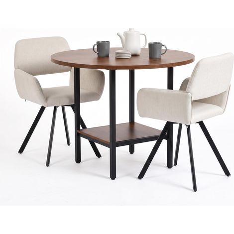 FurnitureR Essgruppe 100cm MDF Rundtisch Ablage&2 drehbaren Armlehnstühlen 100 cm MDF-Rundtisch mit Ablage und 2 gepolsterten 360°-Drehstühlen mit Armlehnen für 2-4 Personen (1/5)