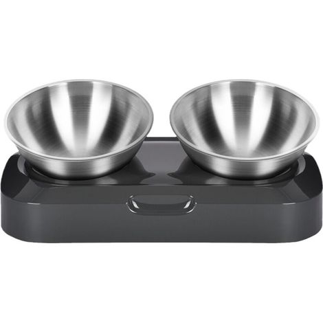 Gamelle Chat, 400ml x2 Bol Double, Gamelle Chat en Acier Inoxydable, Gamelle Chat Surélevée, Gamelle pour Chat Incliné à 15°, Détendre la Colonne Cervicale, 291x141x87mm