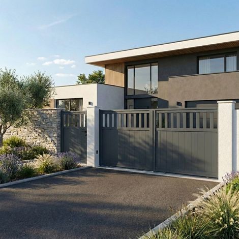 Portail coulissant aluminium 300x158 cm anthracite motorisable (1/5)
