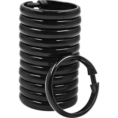 Lot de 12 crochets de rideau de douche en plastique, anneaux en forme de O, glissent facilement sur la barre de douche (noir) (1/4)