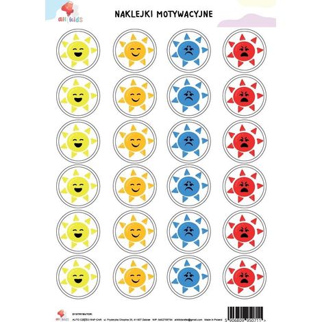 Adesivi motivazionali formato A4 per bambini, con il sole