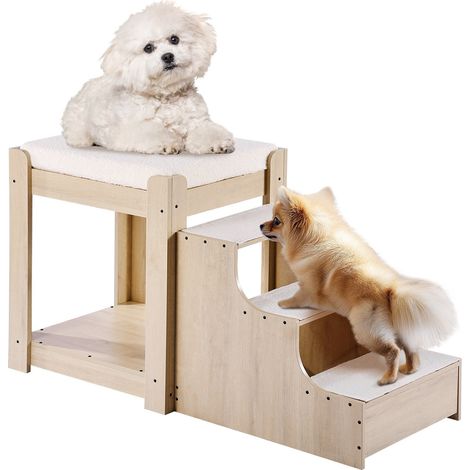 Escalier 3 marches et plateforme surélevée, lit pour chien et chat d’intérieur, près du chevet ou fenêtre, petit (1/5)