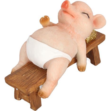 Statue de Cochon Réaliste Allongé sur Banc en Résine Durable pour Jardin Terrasse (1/5)
