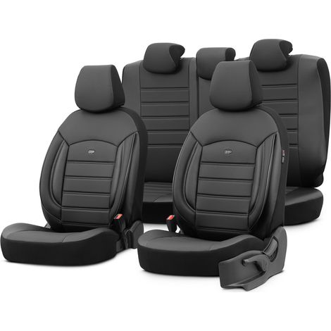 Juego de fundas para asientos de coche Oto Inspire 3501, color negro, de cuero ecológico y con 3 cremalleras. (1/5)