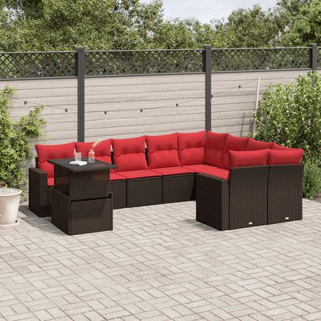 10-teiliges Gartensofa-Set mit Kissen, braun, Polyrattan (1/5)