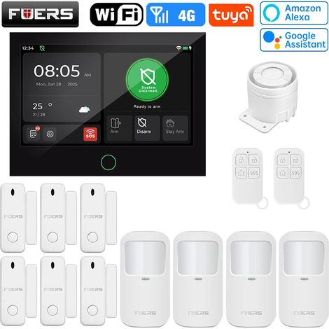 (Pack 8) Système d'alarme de sécurité pour maison intelligente avec écran TFT 7 pouces, Wi-Fi 4G LTE et protection antivol. (1/5)