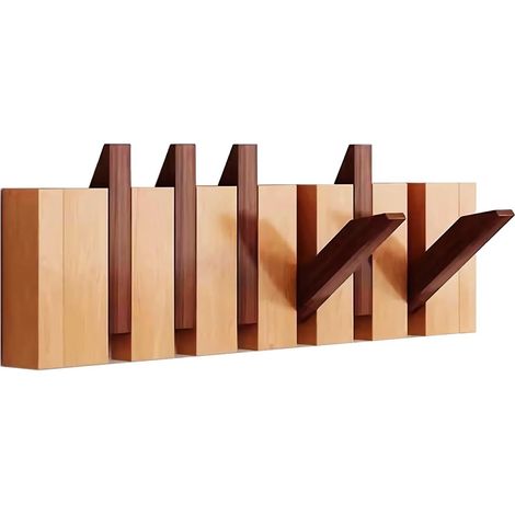 Porte-Manteau Mural en Bois avec 6 Crochets en Forme de Touches de Piano - 45 x 14,5 cm - Bois Massif Naturel - Pour Armoires, Cuisines, Chambres et Entrées - Hêtre de Qualité Supérieure (1/5)