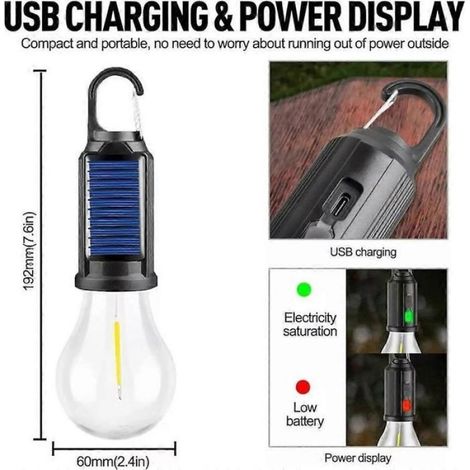 Lampe solaire de tente rechargeable par USB, lanterne de camping LED extérieure (1/4)