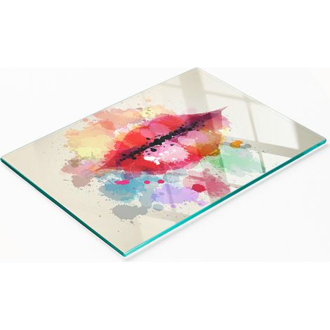 Tabla de cocina de vidrio templado con gráficos decorativos y bordes coloridos, 80 x 52 cm. (1/5)
