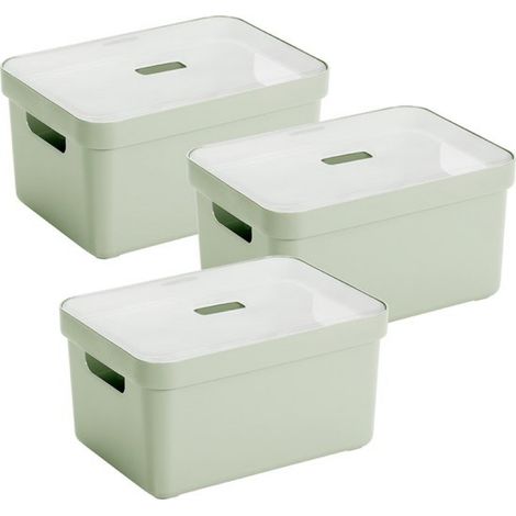 Sigma Home Aufbewahrungsbox 13L – 3er-Set – Grün/Transparent (1/4)
