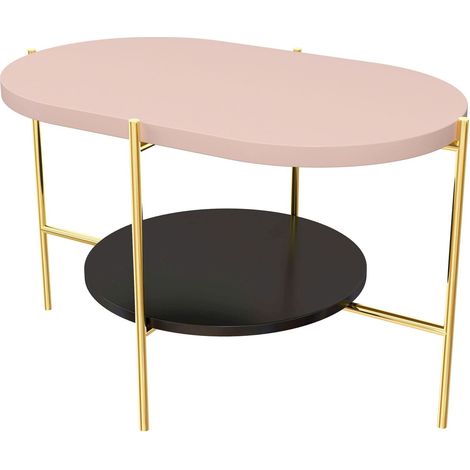 Table basse Arena 80 x 50 x 50 cm Bois - Rose, Noir, Base Dorée (1/4)