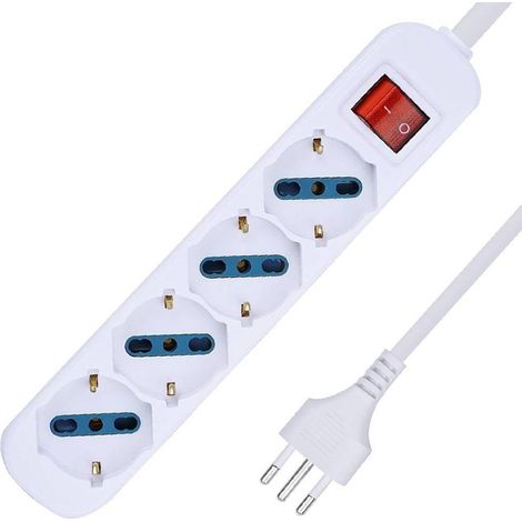 TrAdE Shop Traesio - Multipresa Shuko Bipasso 10 E 16 Amp 4 Posti Ciabatta Elettrica Con Interruttore - (1/5)