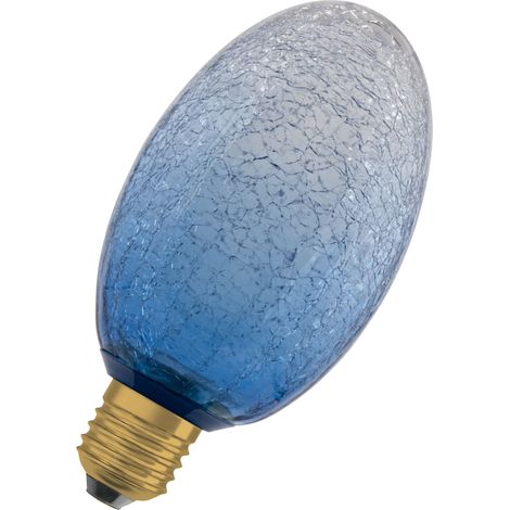 OSRAM Lampe LED DECOR FLAT en verre craquelé, longue Ø90 mm, bleue, E27, 3,5 W, 300 lm, 2 700 K, blanc chaud, IP20, look vintage
