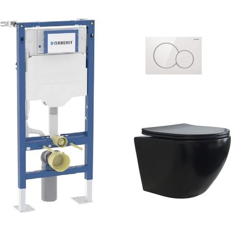 Pack Geberit UP320 + Cuvette sans bride KELOS Flush Noir Mat + Plaque Sigma Blanc (1/5)
