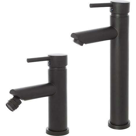 Set miscelatori lavabo alto e bidet nero opaco con piletta click clack York (1/5)