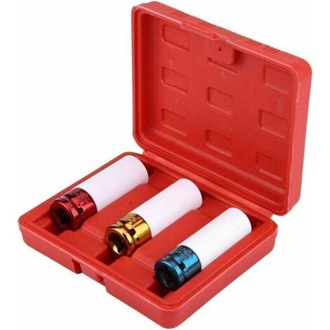 Jeu de clés pour écrous de roue. 3 embouts pour clé à chocs pour jantes en aluminium. 17, 19, 21 mm pour une utilisation en garage/atelier. (1/5)