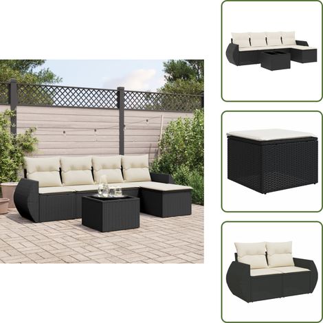 The Living Store 6-tlg. Garten-Sofagarnitur mit Kissen Schwarz Poly Rattan - Gartensessel (1/5)