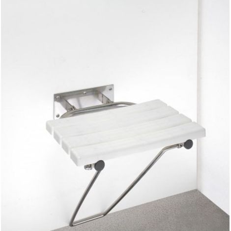 Siège de douche rabattable HELP avec jambe de sécurité en acier brossé (1/5)