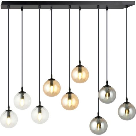 Lampada a Sospensione Cosmo, Acciaio verniciato a polvere, Vetro, Nero, Grigio, Ambra, 104x120x22 cm