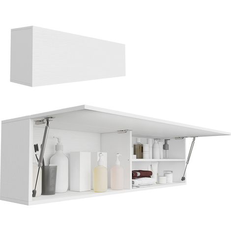 Armario de baño mural con puerta de cierre suave, 2 compartimentos y estante ajustable, 120x23x30 cm, blanco. (1/5)