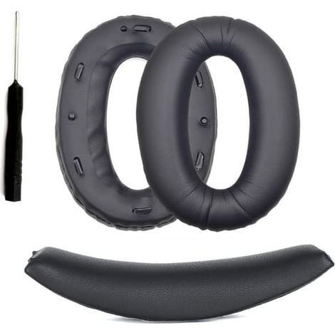 Coussinets d'oreille et arceau de rechange compatibles avec Sony WH-1000XM2 / MDR-1000X - Pièces de rechange noires (1/5)