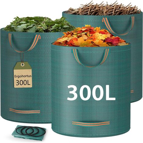 Gartenabfallsack, 300L x 3 Wiederverwendbare Gartensack mit Griffen, Faltbare Laubsack für Laub, Abfall, Grünschnitt, Wasserdichte Gartenabfallsack stabil (1/5)