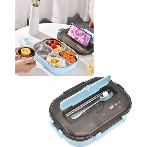 Boîte à lunch isotherme en acier inoxydable 304, compartimentée, idéale pour les employés de bureau, les enfants et les écoliers, bleue. (1/5)