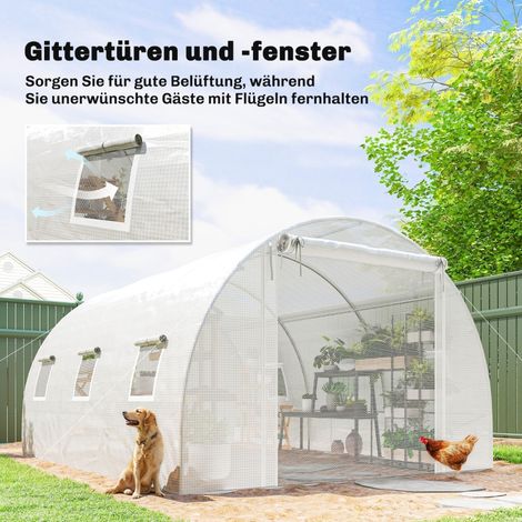Serre en film plastique blanc avec portes à moustiquaire, piquets de support, abri de jardin tunnel, couverture polyéthylène, kit complet (1/5)